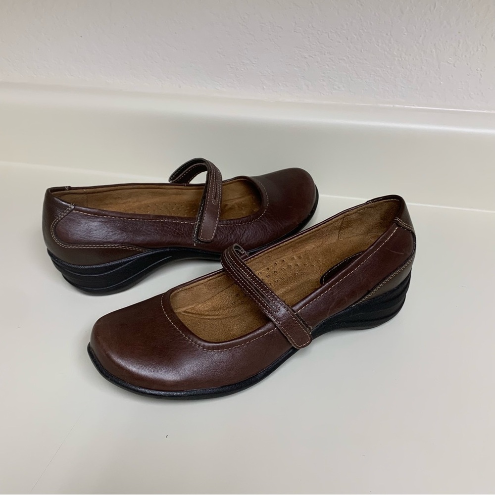 Hush Puppies 8.5 W Mary Jane Epic Brown Leather Comfort Loafer Shoes Low Heels
